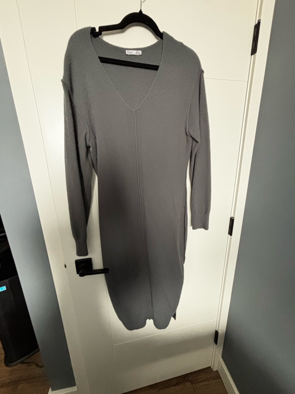Dex Gray V-Neck Knit Midi Dress